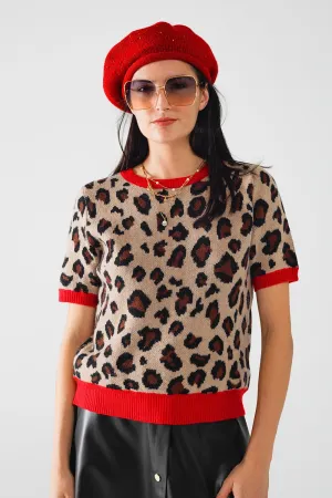 cozy panther print sweater shirt with red edges