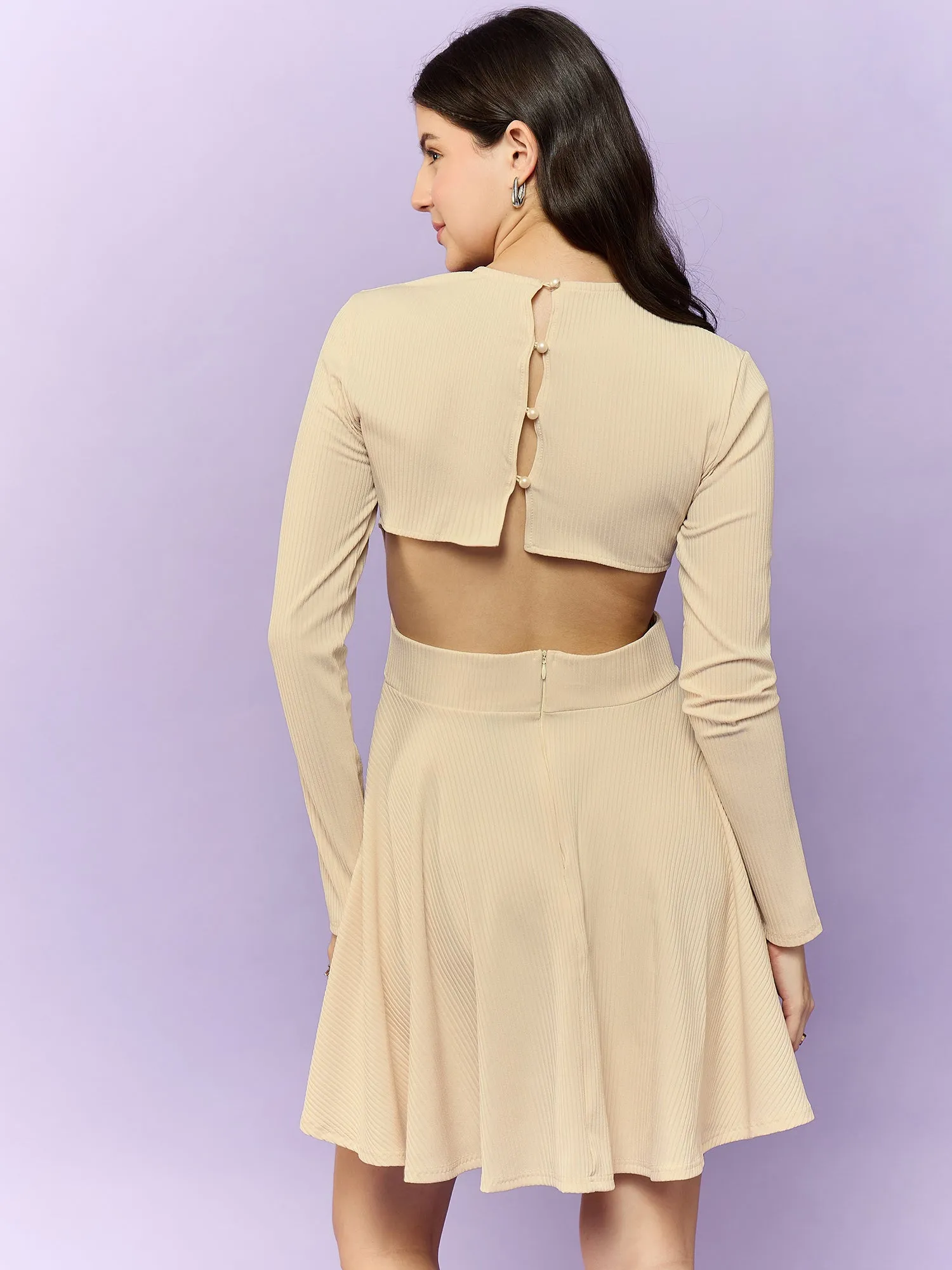 Cream Back Cut-Out Skater Dress