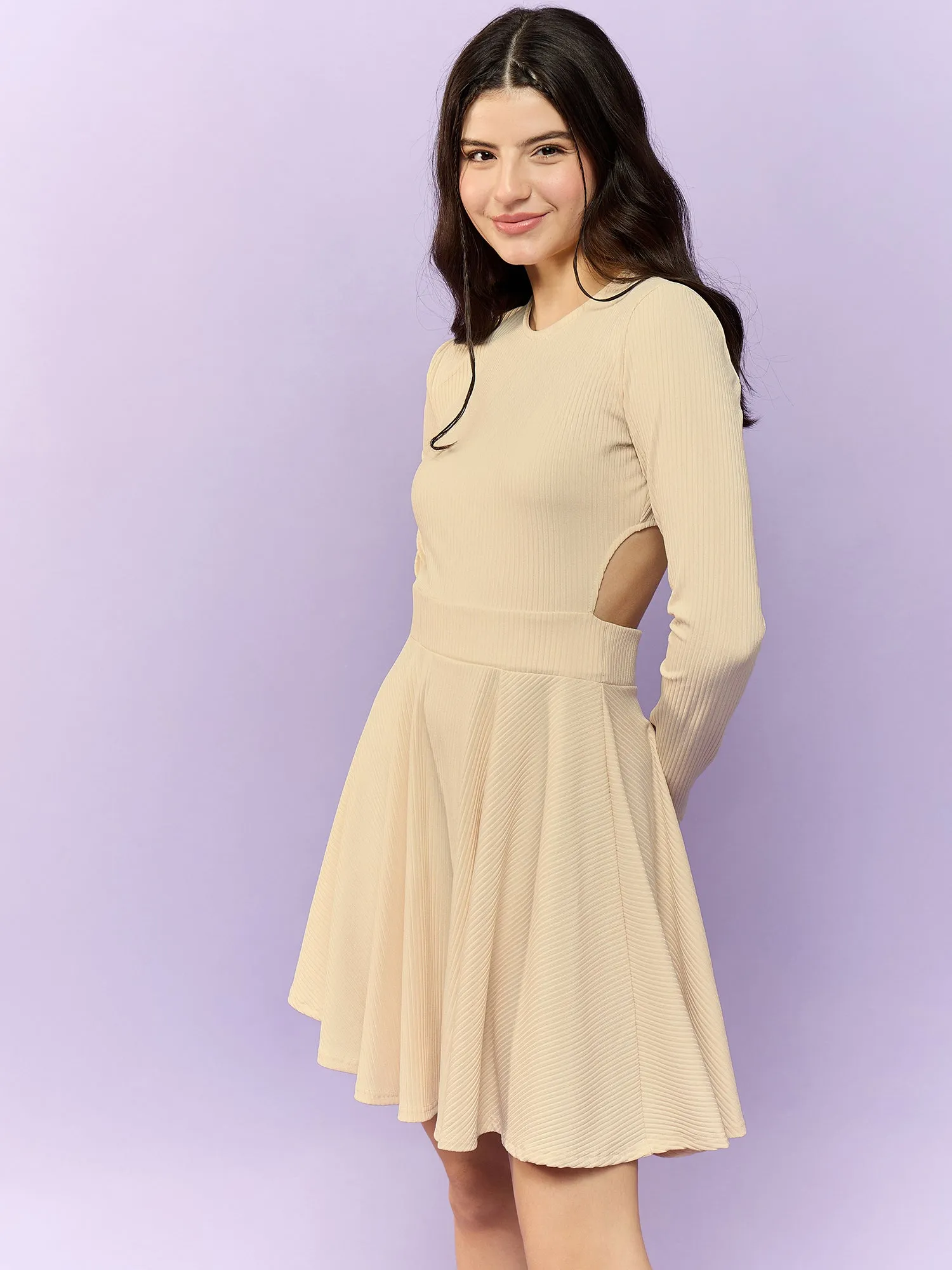 Cream Back Cut-Out Skater Dress