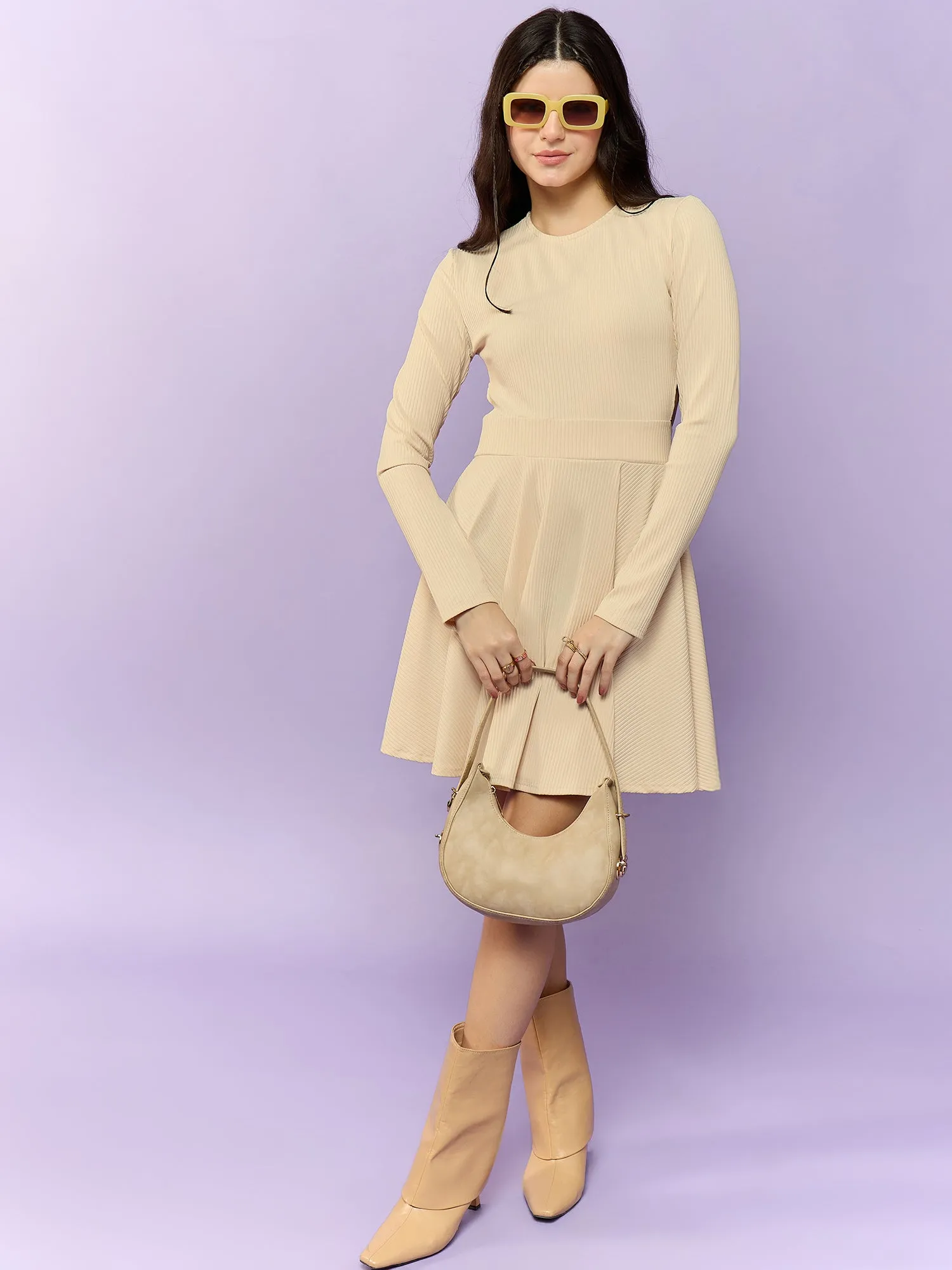Cream Back Cut-Out Skater Dress