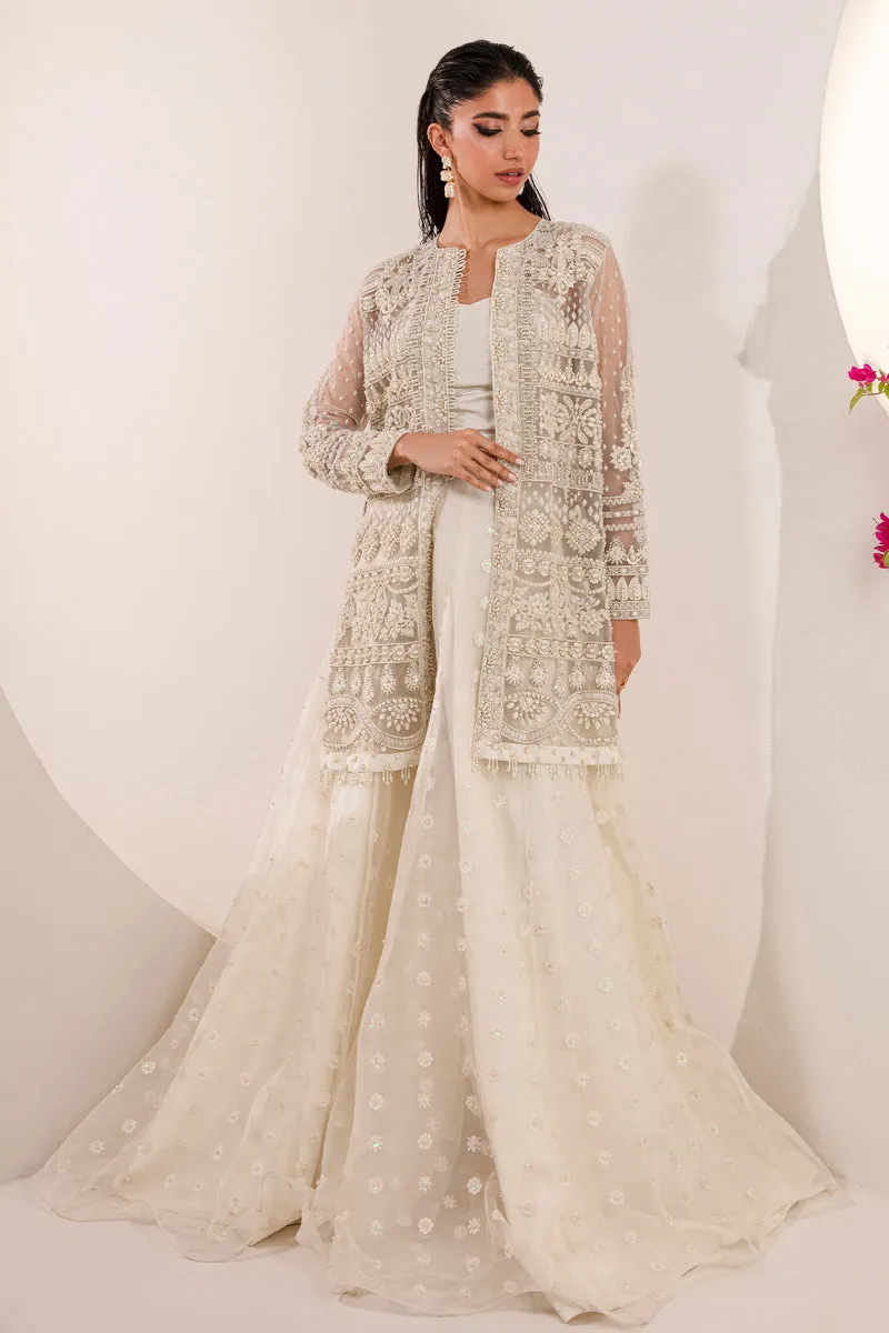Crystal White Embroidered Pakistani Wedding Dress in Jacket Style