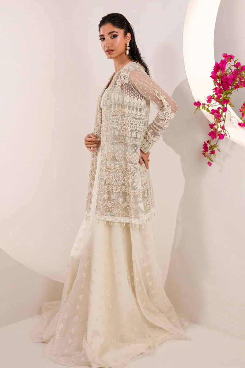 Crystal White Embroidered Pakistani Wedding Dress in Jacket Style