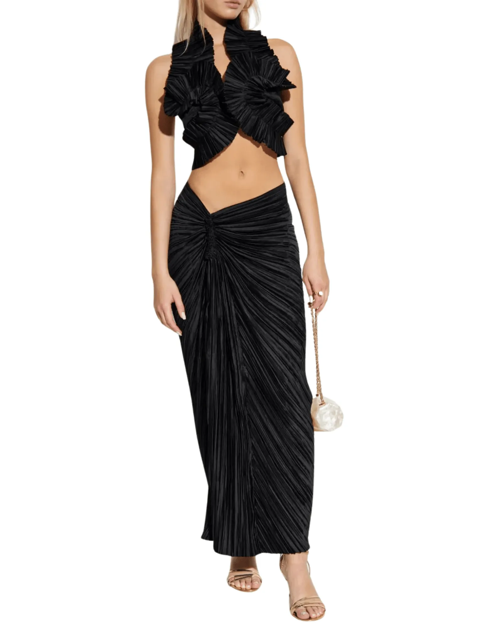 Cult Gaia Sanoma Pleated Satin Midi Skirt