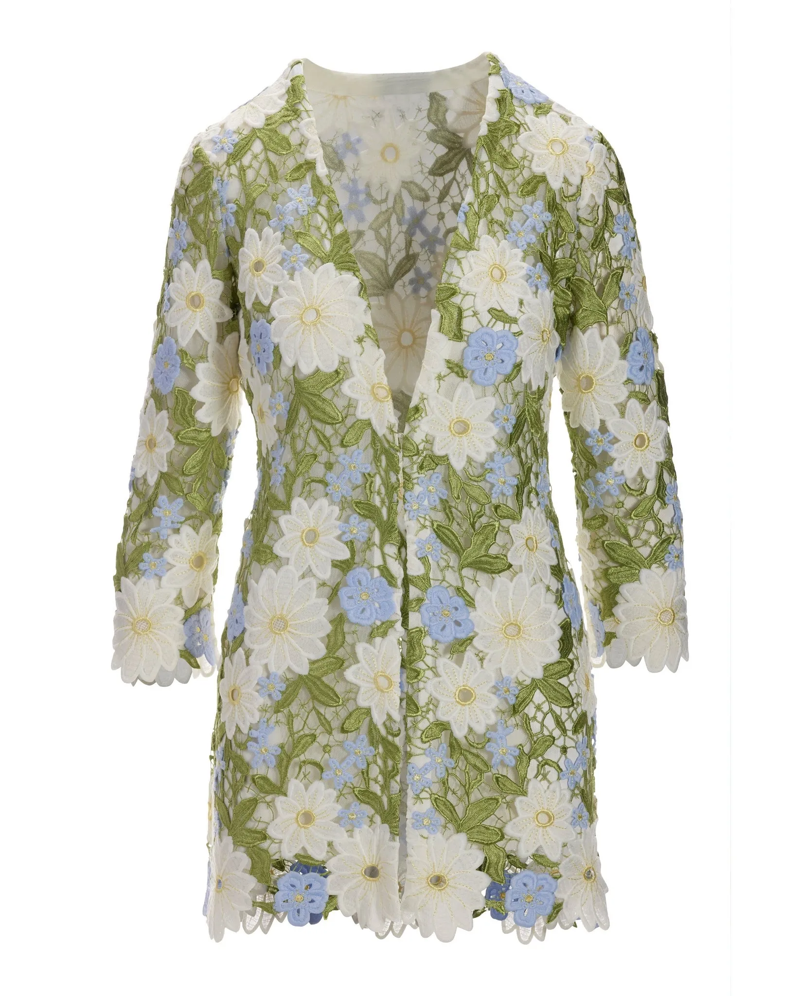 Daisy Floral Lace Hip-Length Duster Blue Multi