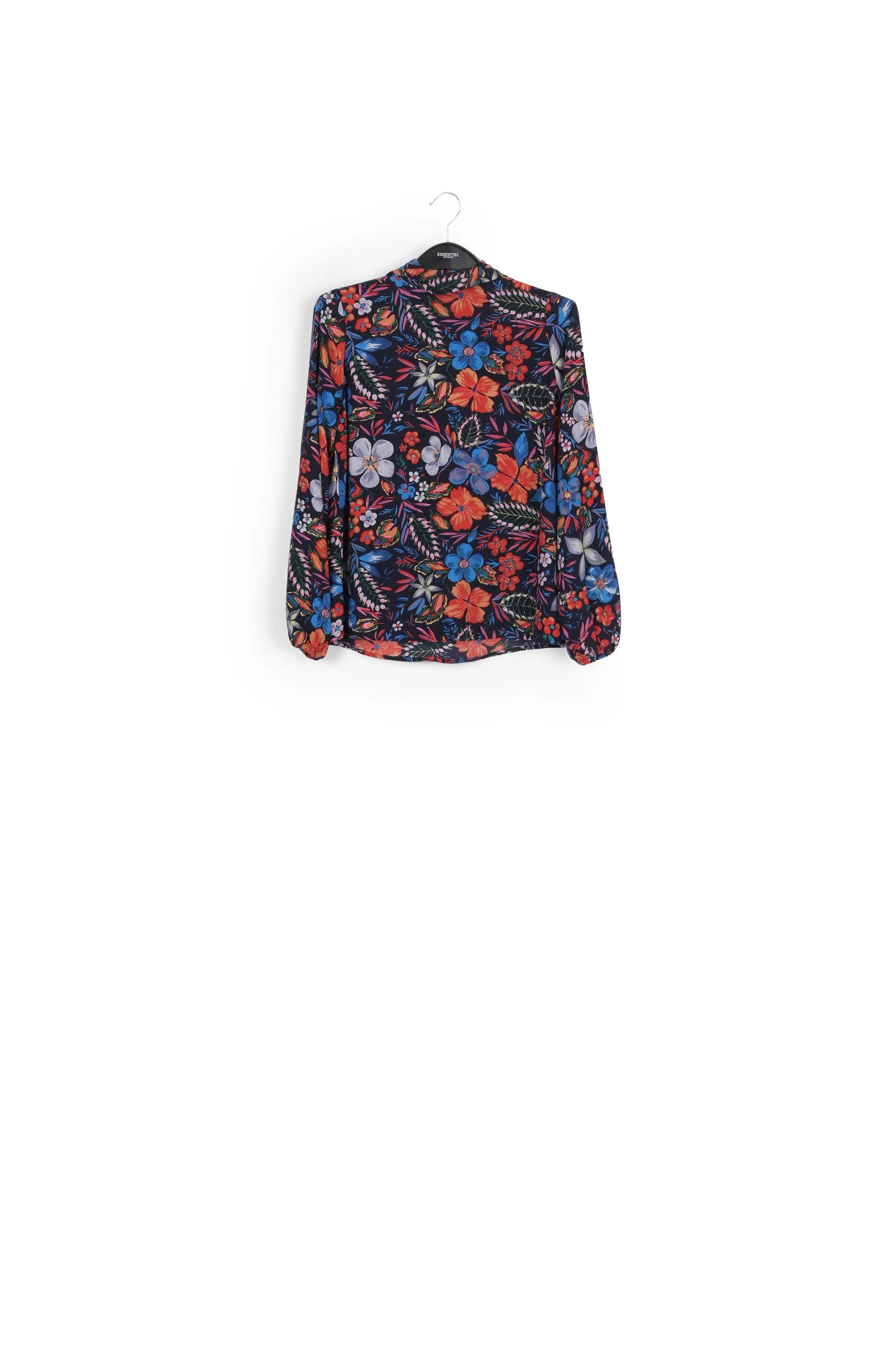 Dark blue floral pussy bow shirt