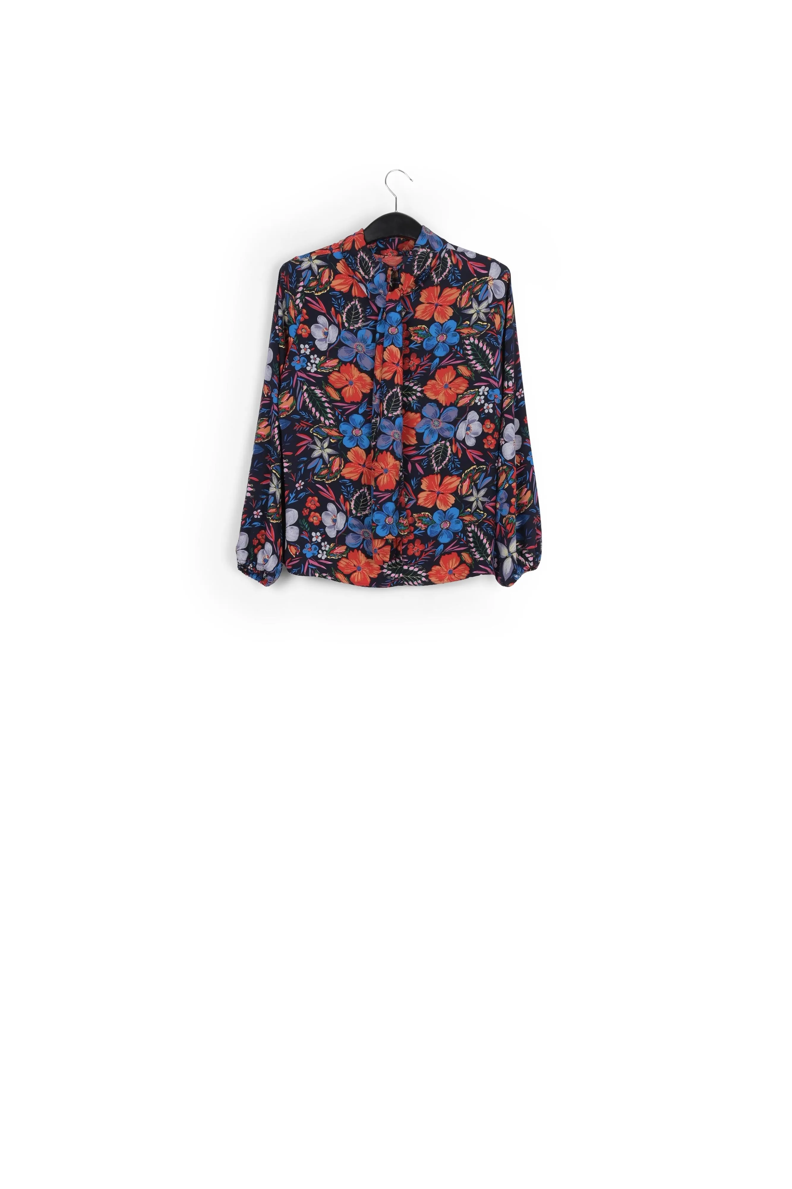 Dark blue floral pussy bow shirt