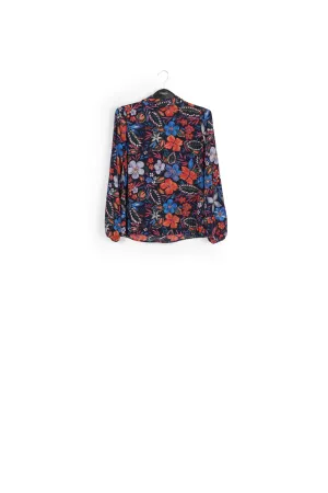 Dark blue floral pussy bow shirt
