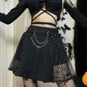 Dark Hollow Chain Pleated Skirt