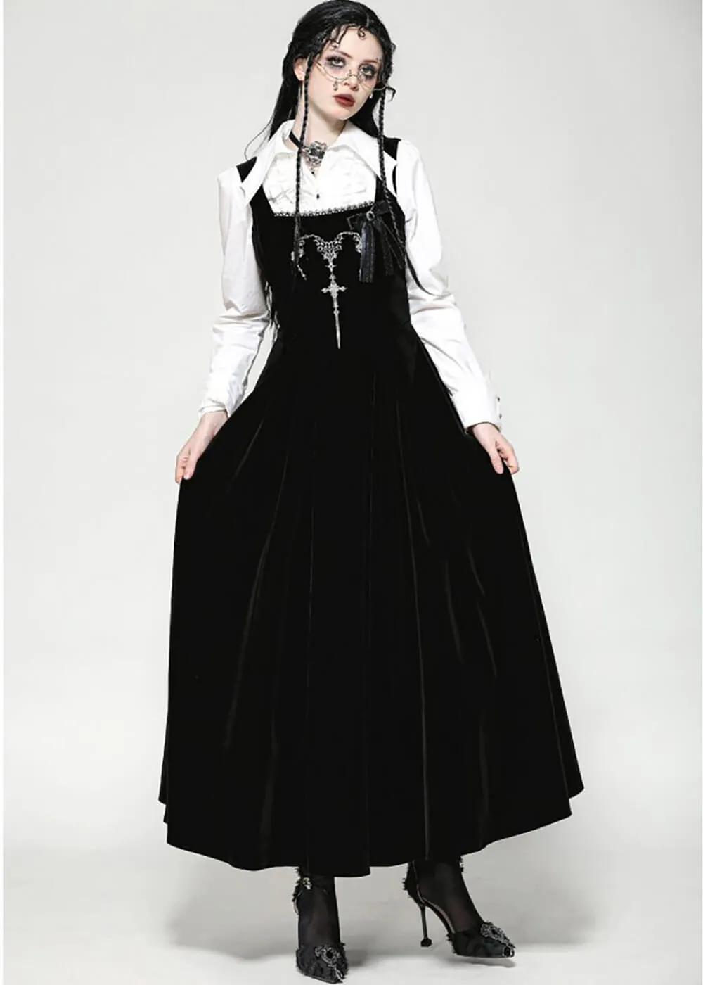 Dark In Love Horn Velvet Maxi Dress Black