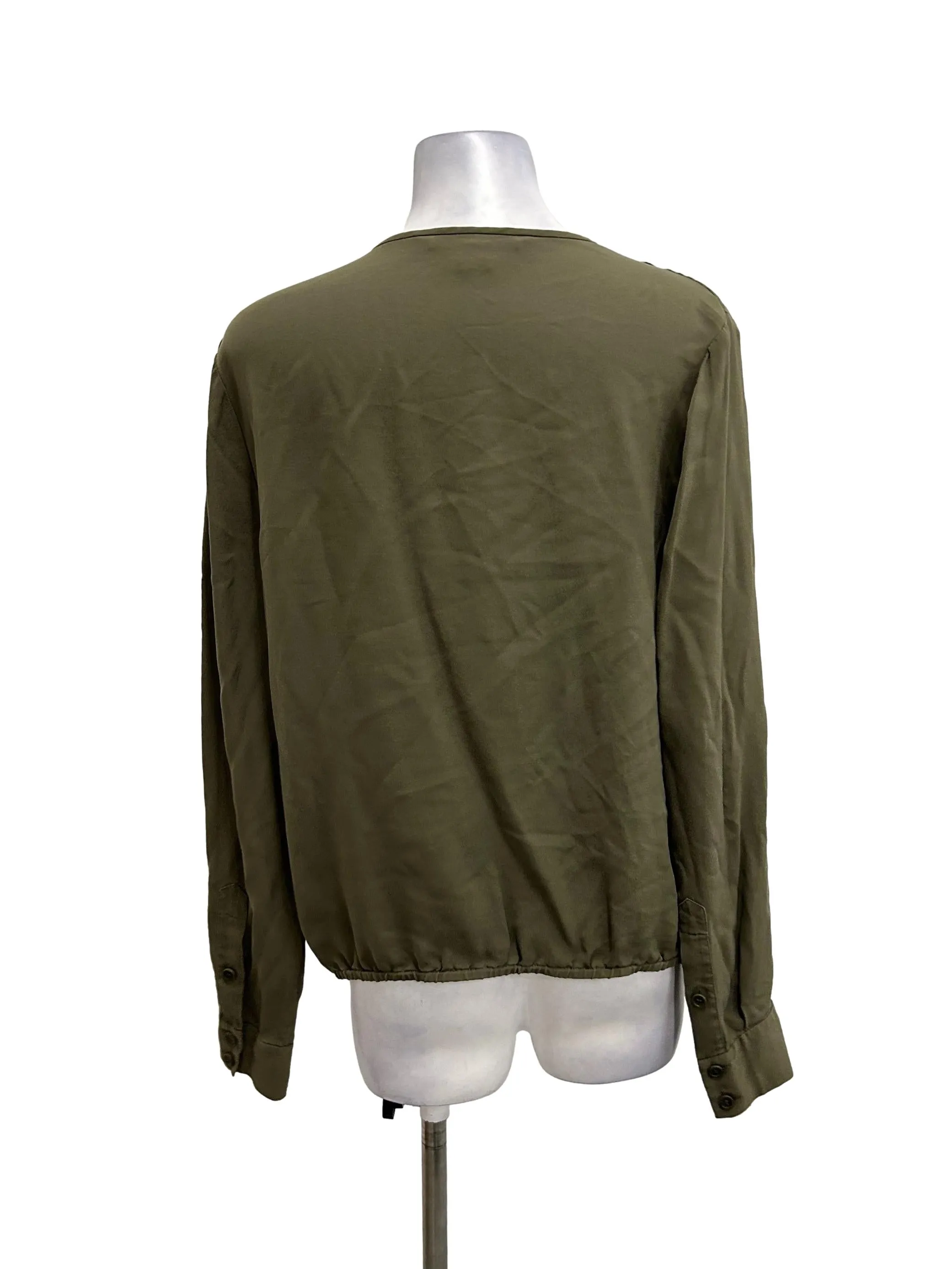 Dark Olive Green Plunging Neck Blouse