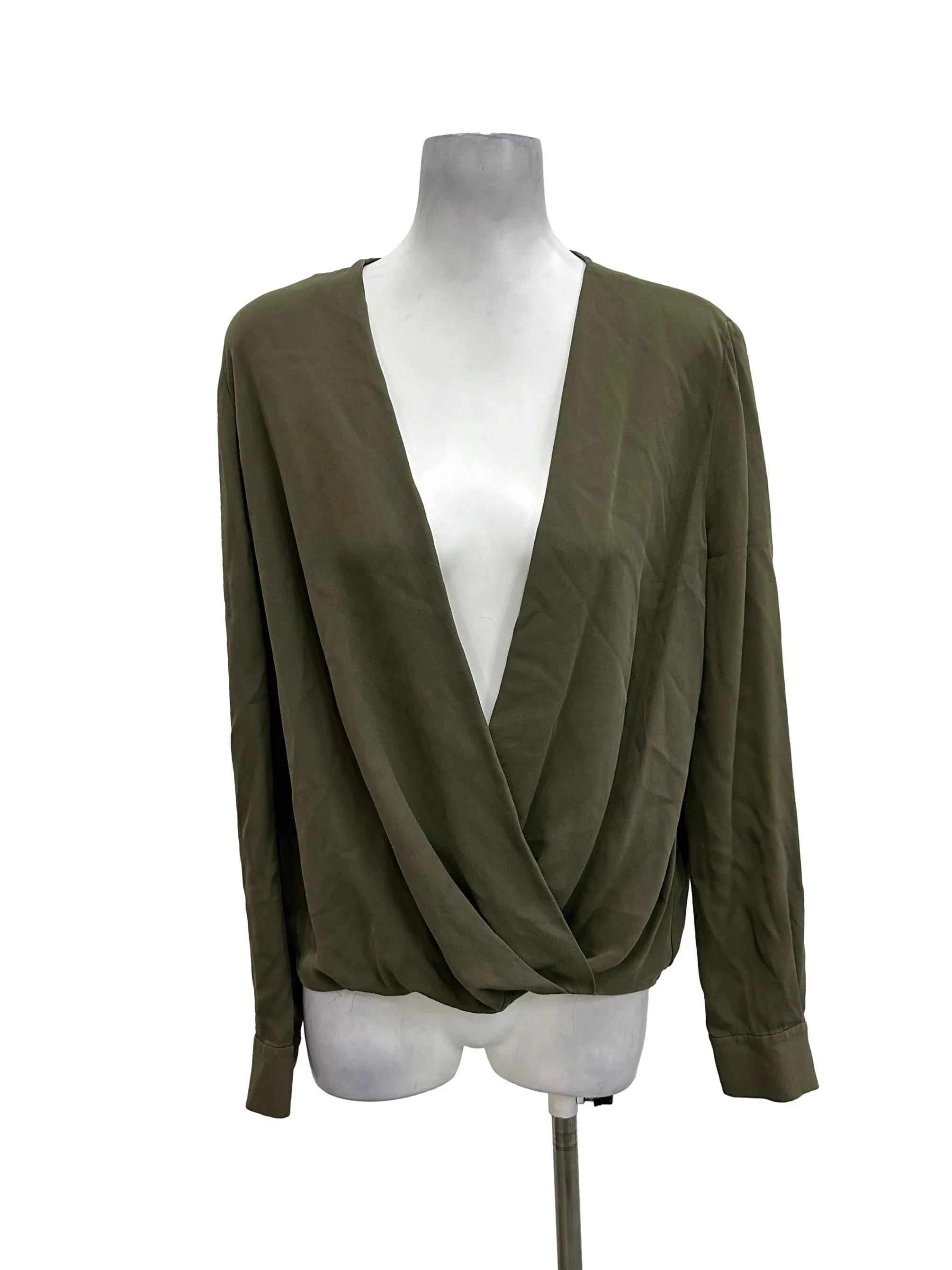 Dark Olive Green Plunging Neck Blouse
