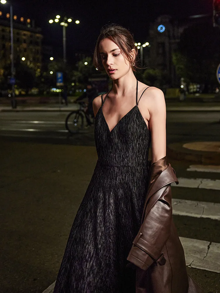 DEEP  V-NECK DRESS IN BLACK