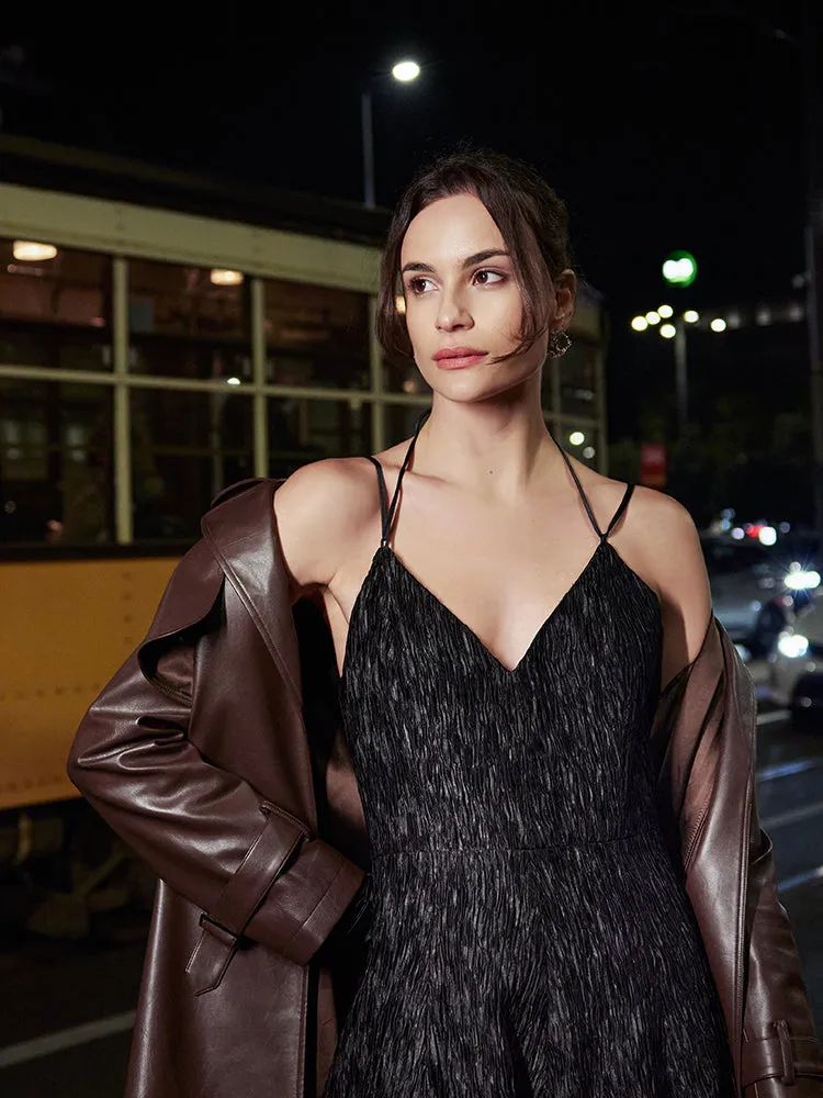 DEEP  V-NECK DRESS IN BLACK