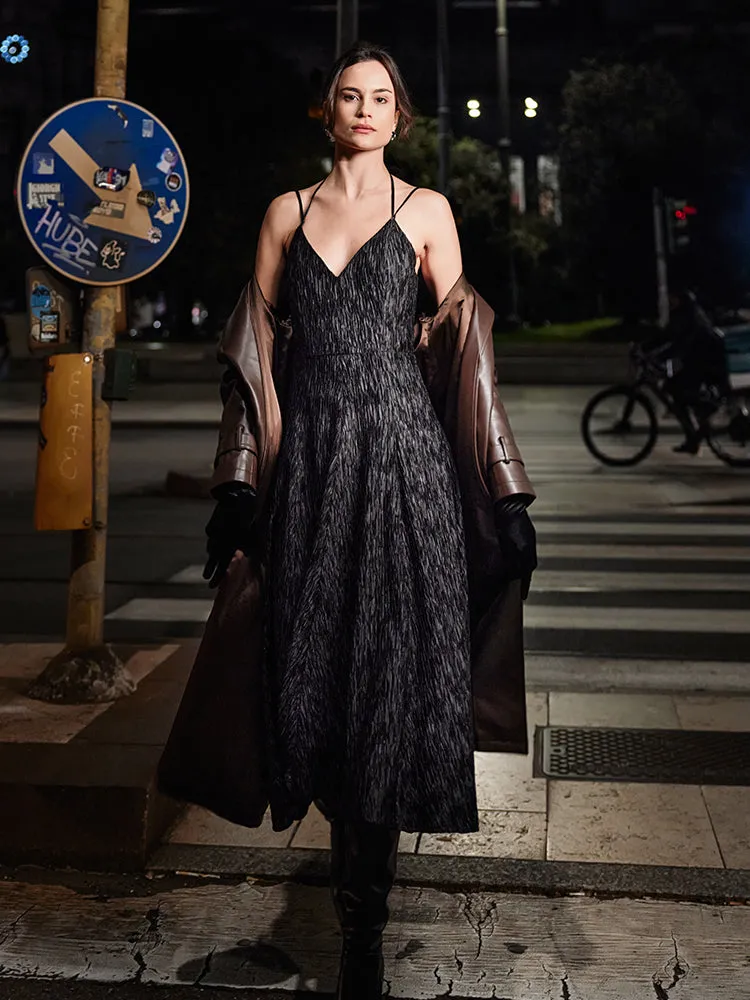 DEEP  V-NECK DRESS IN BLACK