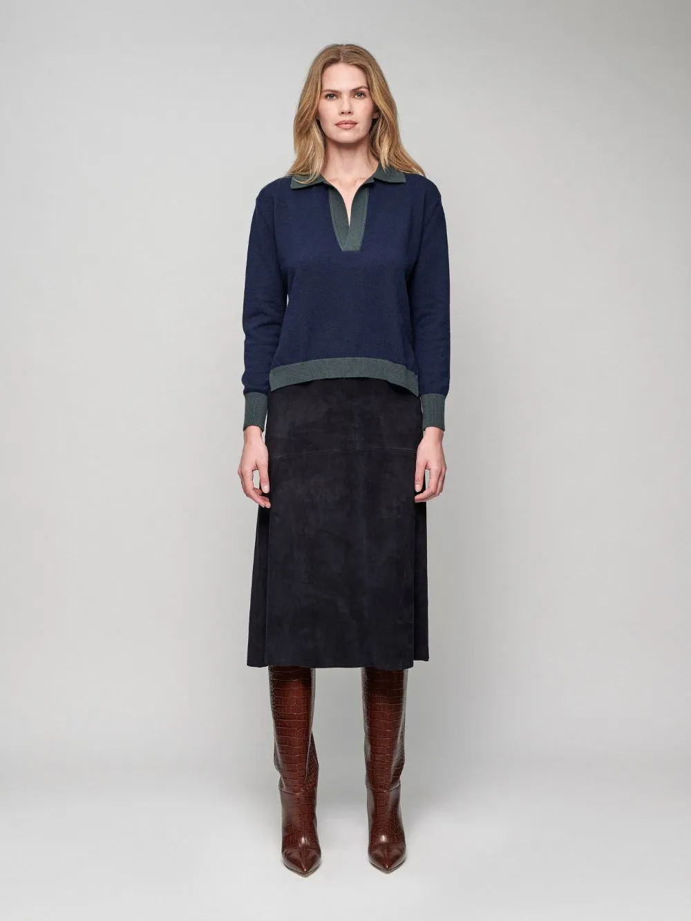 Diane Blue Cashmere V-Neck Blouse