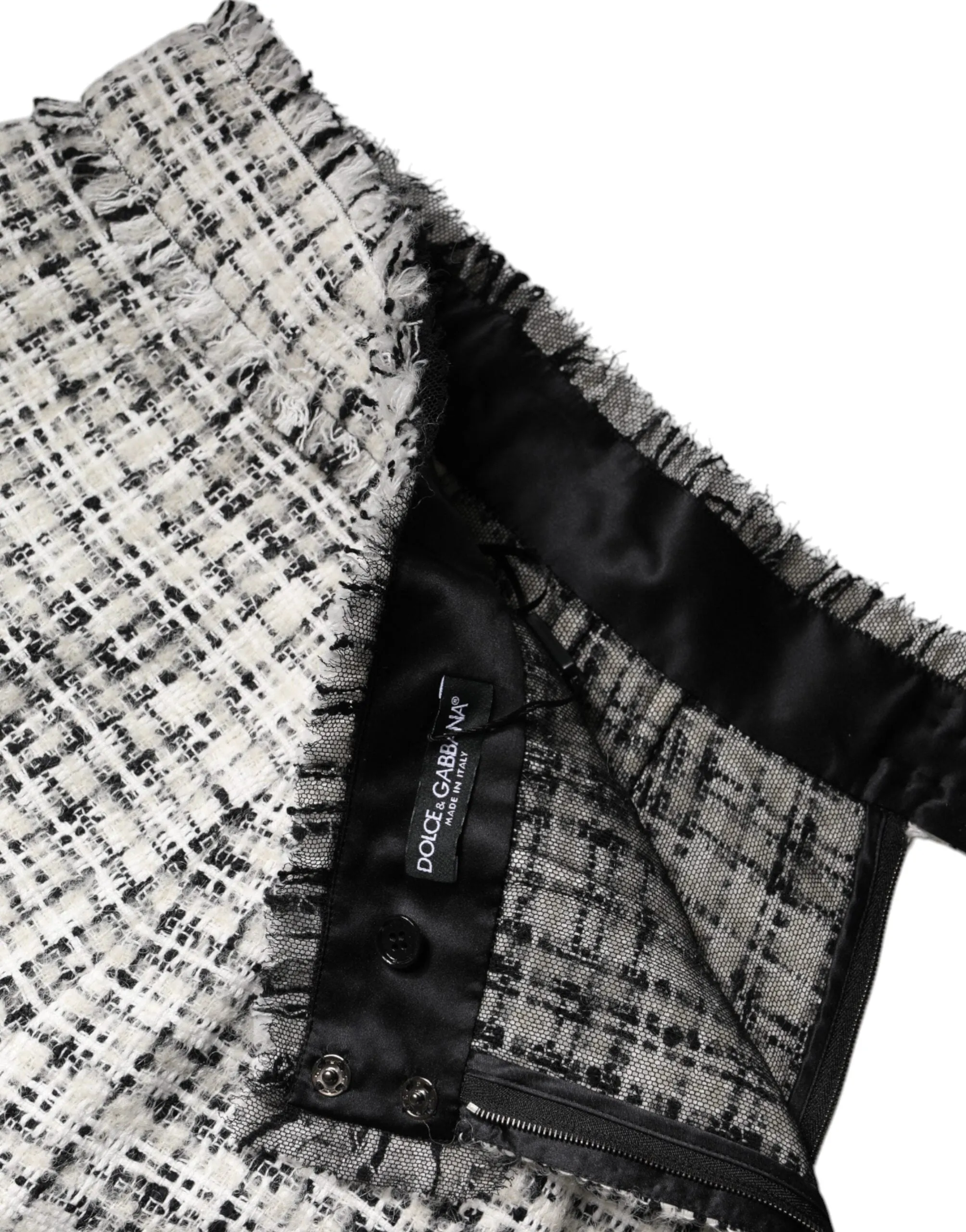 Dolce & Gabbana White Black High Waist Tartan Tweed Mini Skirt