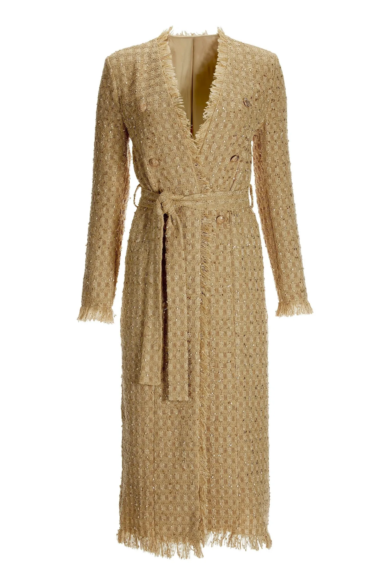Double Breasted Tweed Duster Gold