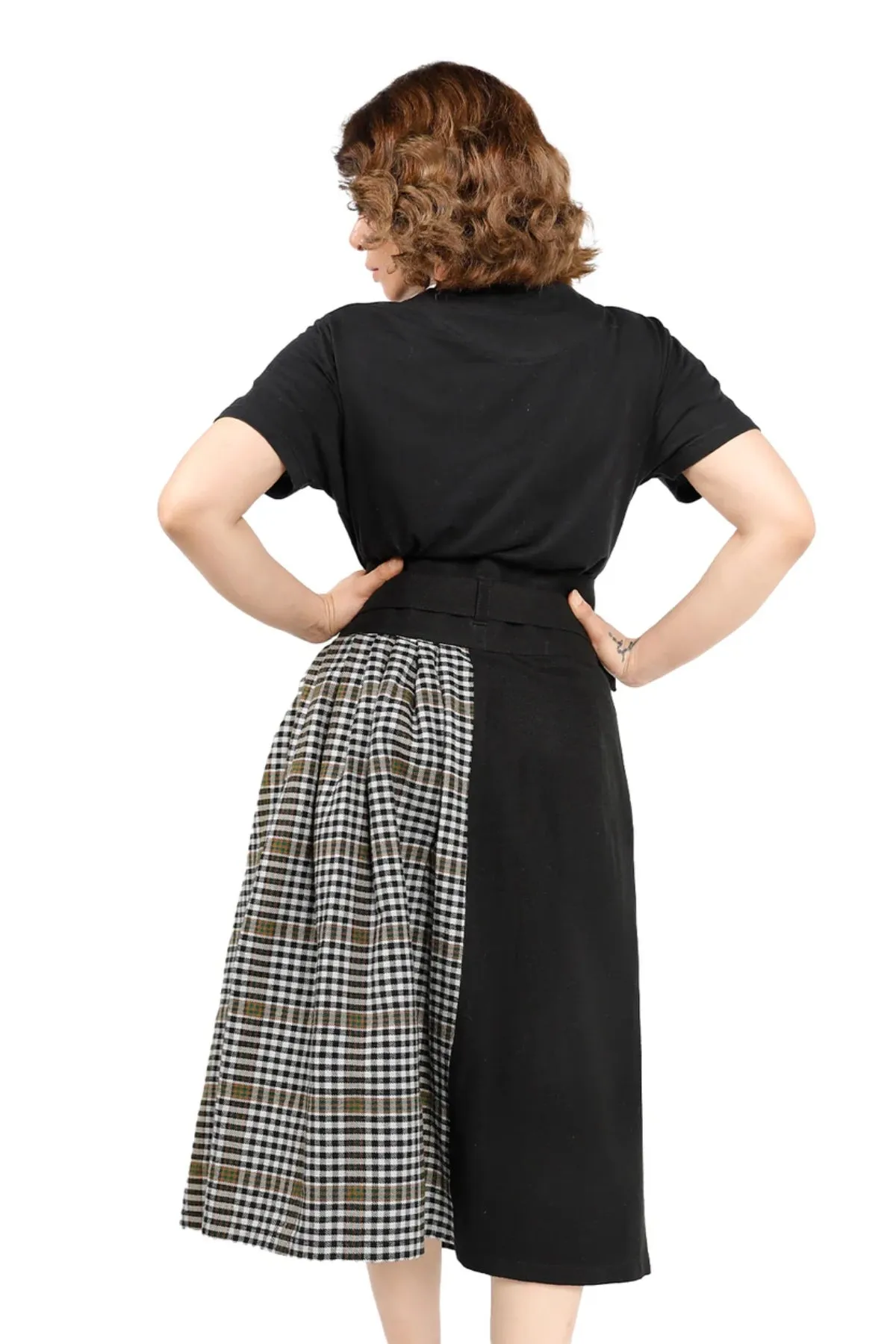 Dusk & Dawn Asymmetric Plaid Skirt with Belt Loops and Side Pocket
