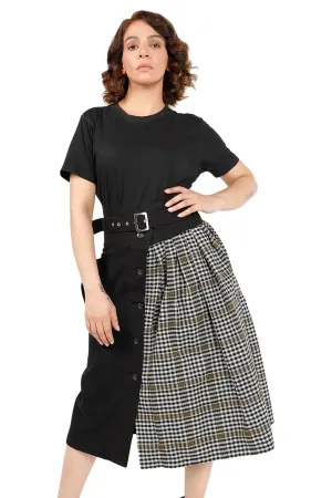 Dusk & Dawn Asymmetric Plaid Skirt with Belt Loops and Side Pocket