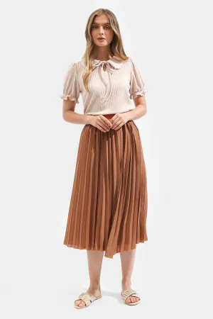Elastic Waistband Pleated Midi Skirt