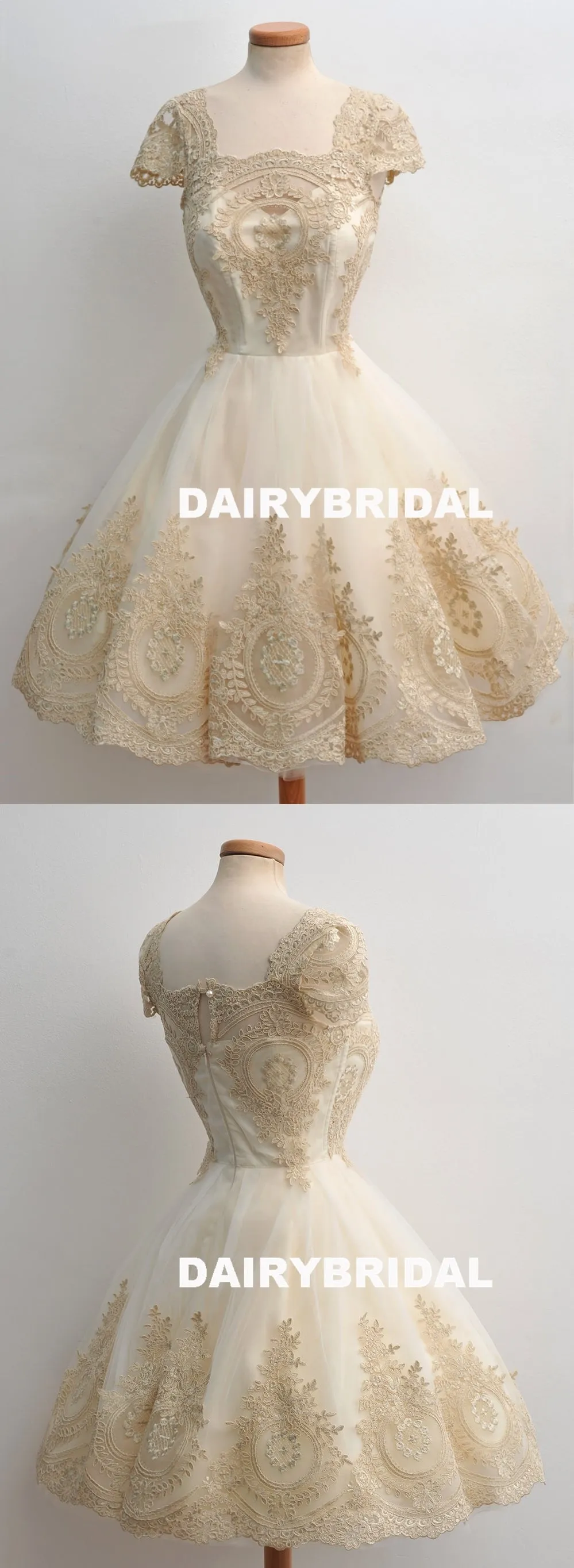 Elegant Lace Cheap Homecoming Dress, Cap Sleeve Tulle A-Line Homecoming Dress, D1322