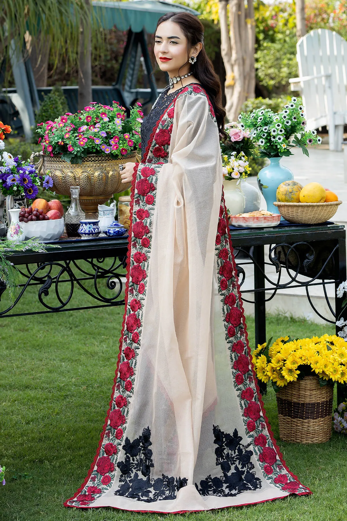 Elegant Pakistani Black Embroidered Long Kameez Trousers Party Dress