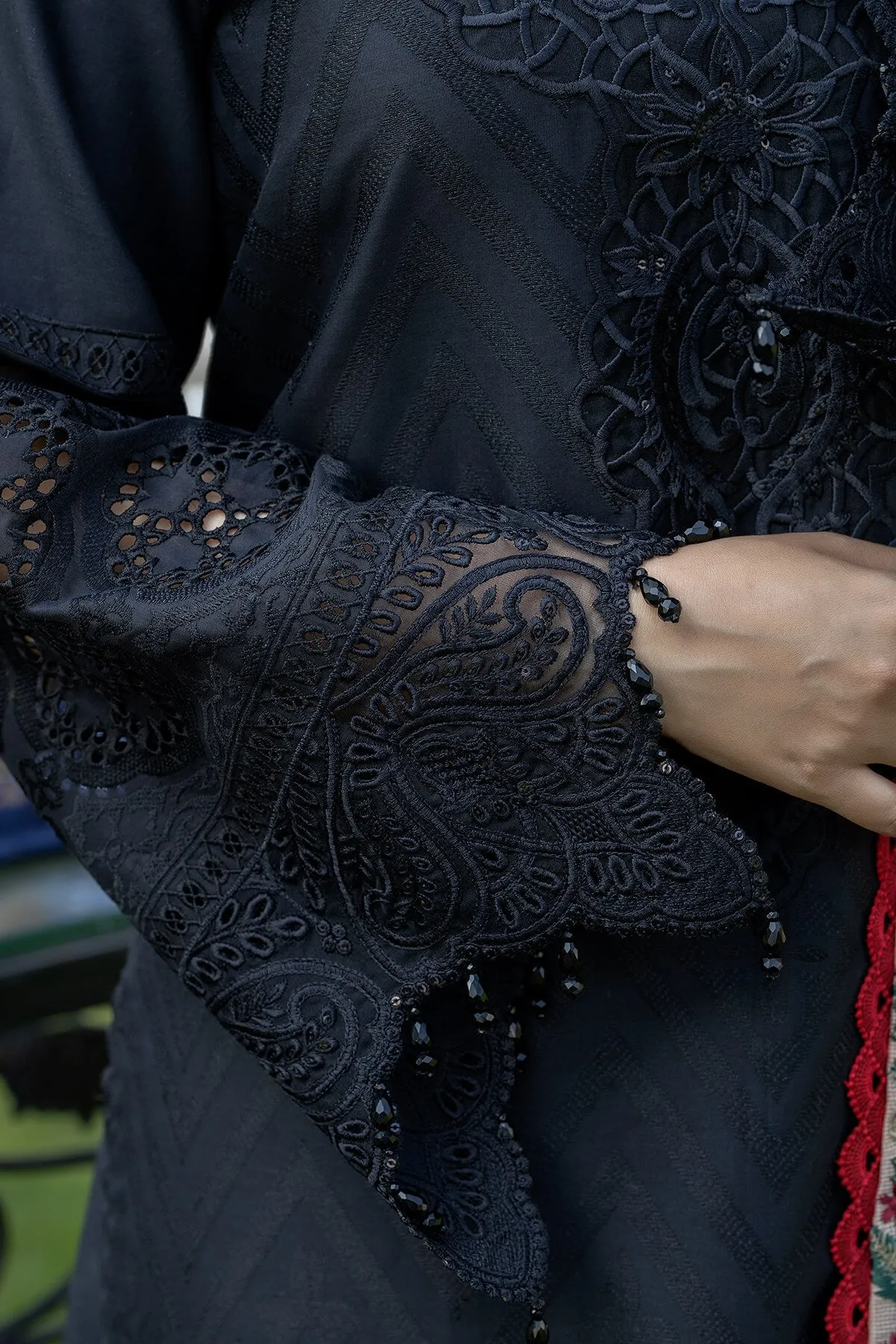 Elegant Pakistani Black Embroidered Long Kameez Trousers Party Dress