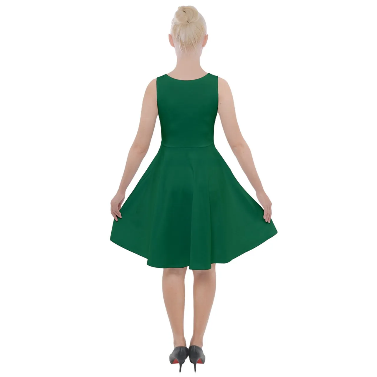 elf green Knee Length Skater Dress With Pockets