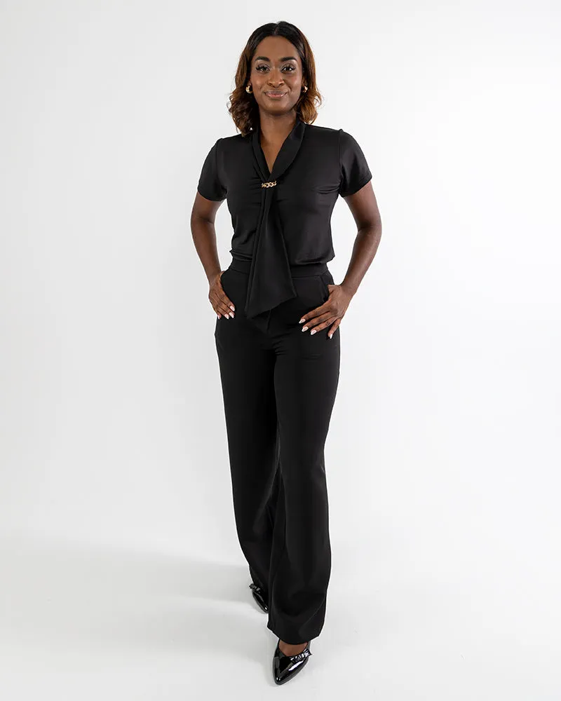 Embellished Neck Tie Blouse