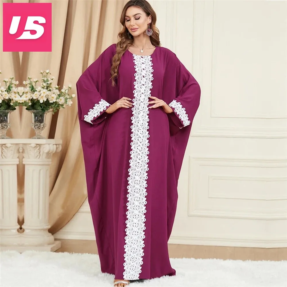 Embroidered V-Neck Batwing Sleeve Kaftan Abaya Party Gowns