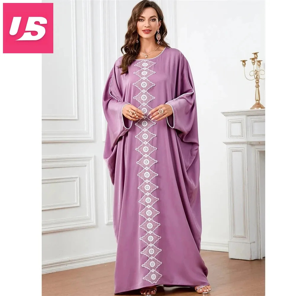 Embroidered V-Neck Batwing Sleeve Kaftan Abaya Party Gowns