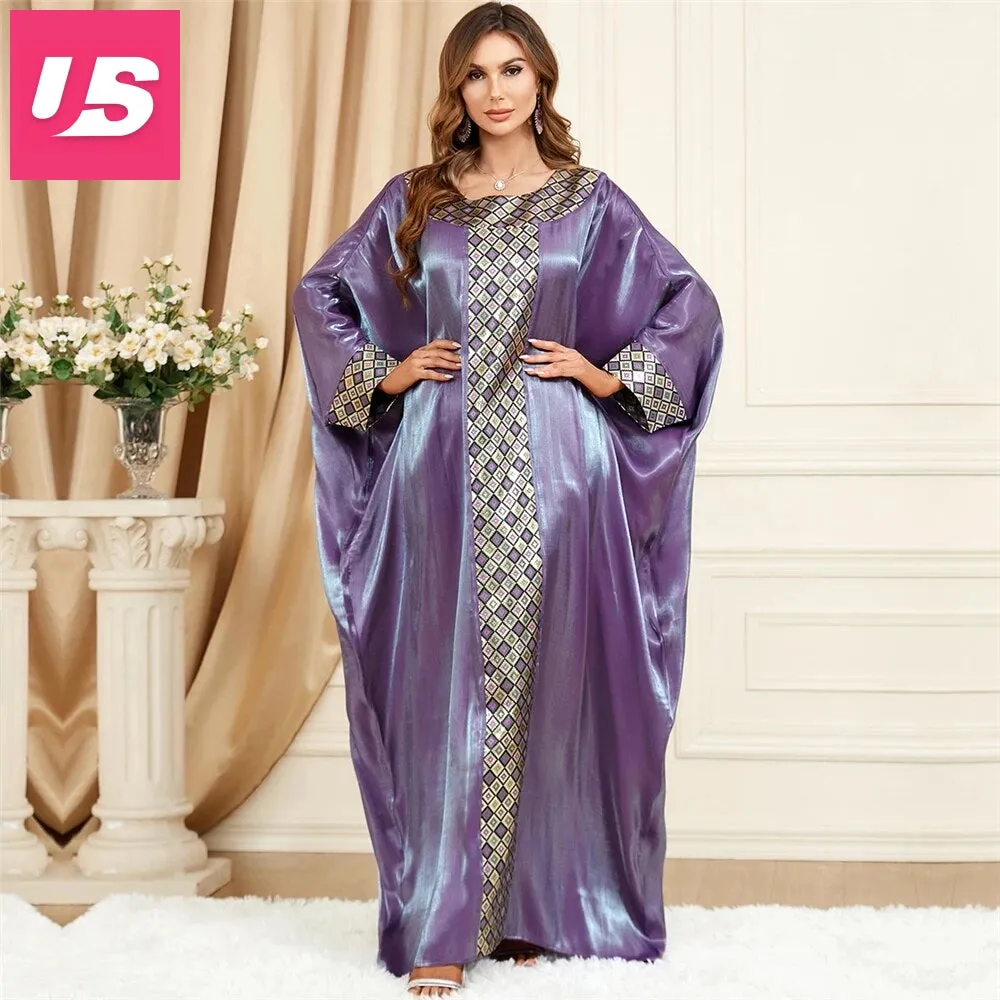 Embroidered V-Neck Batwing Sleeve Kaftan Abaya Party Gowns