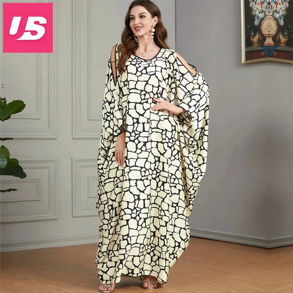 Embroidered V-Neck Batwing Sleeve Kaftan Abaya Party Gowns