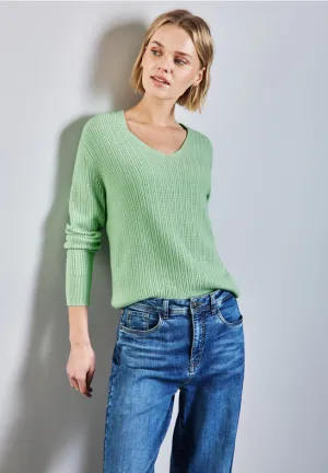 Erika V Neck Jumper | Milky Green Melange