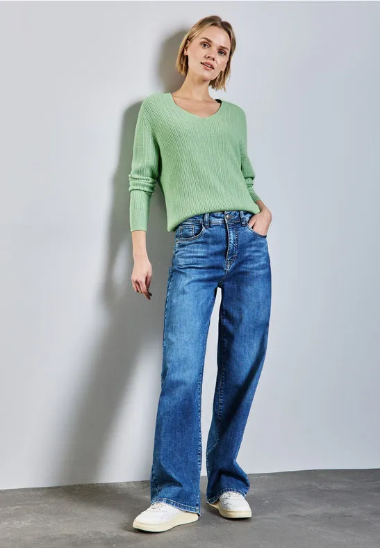 Erika V Neck Jumper | Milky Green Melange