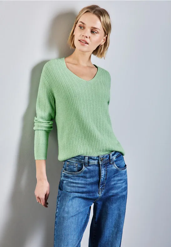 Erika V Neck Jumper | Milky Green Melange