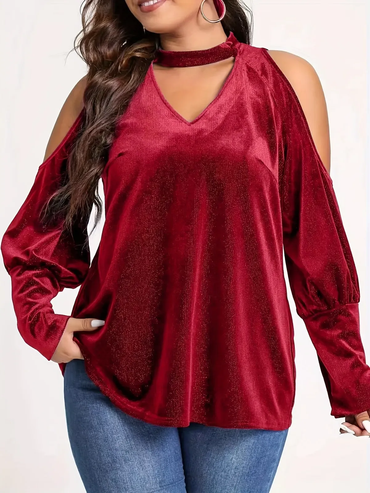 Essence Velvet Cold Shoulder Choker Top