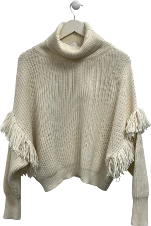 Essential Cream Fringe Detail Knit Jumper UK XS