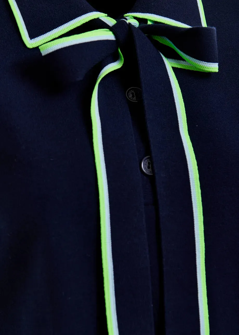 Essentiel Antwerp HEIGHT Dark blue, green and blue polo with self-tie fabric scarf