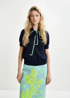 Essentiel Antwerp HEIGHT Dark blue, green and blue polo with self-tie fabric scarf