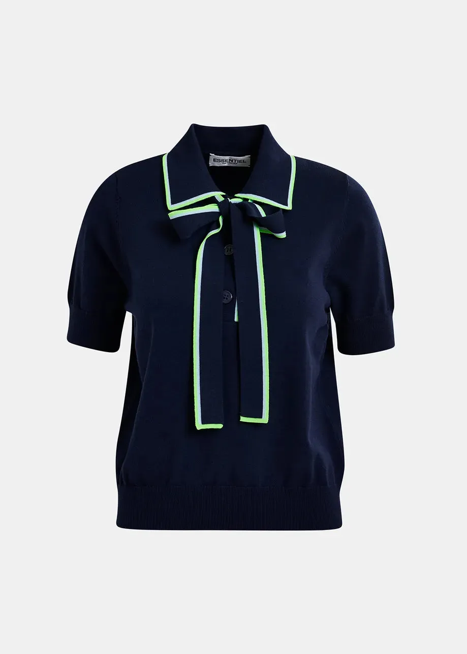 Essentiel Antwerp HEIGHT Dark blue, green and blue polo with self-tie fabric scarf