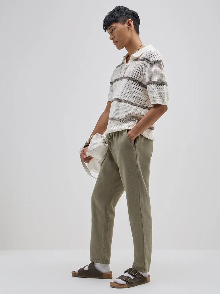 ETA Off-White Striped Knitted Relaxed-Fit Cotton-Blend Sweater