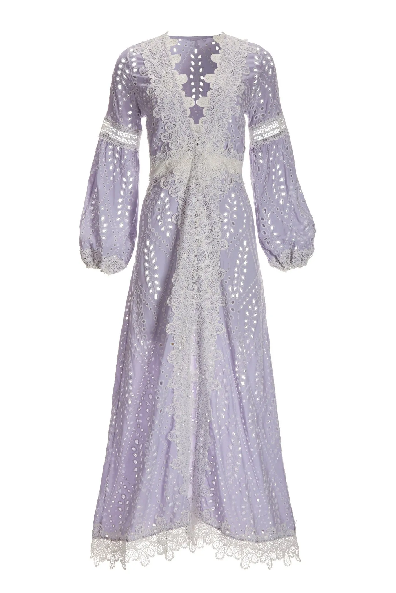 Eyelet Lace Inset Mixed Media Duster Lavender Ice