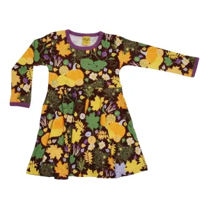 Fall Flowers Long Sleeve Skater Dress - Brown - 2 Left Size 2-3 & 9-10 years
