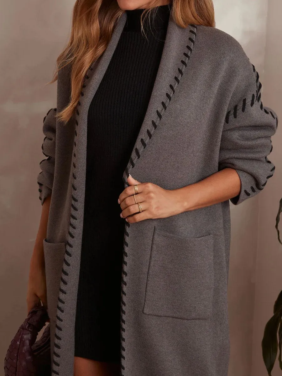 Fashion Contrast Stitch Duster Coat
