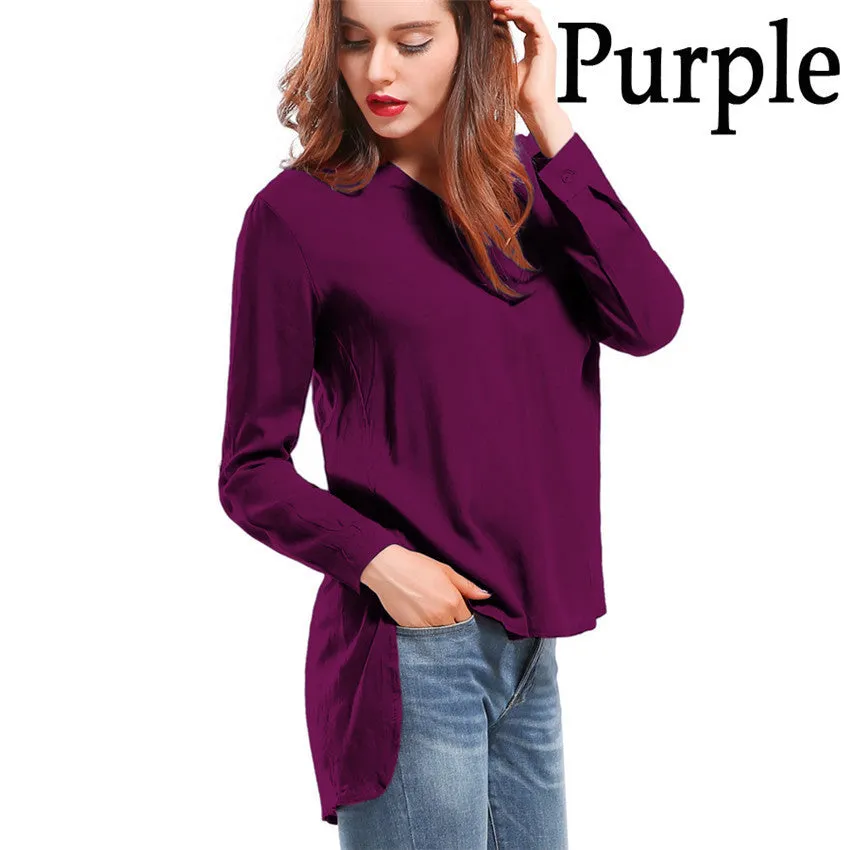 Fashion female V-neck blouses Cotton irregular Solid Loose Long sleeve shirts Ladies tops Streetwear Women Plus Size