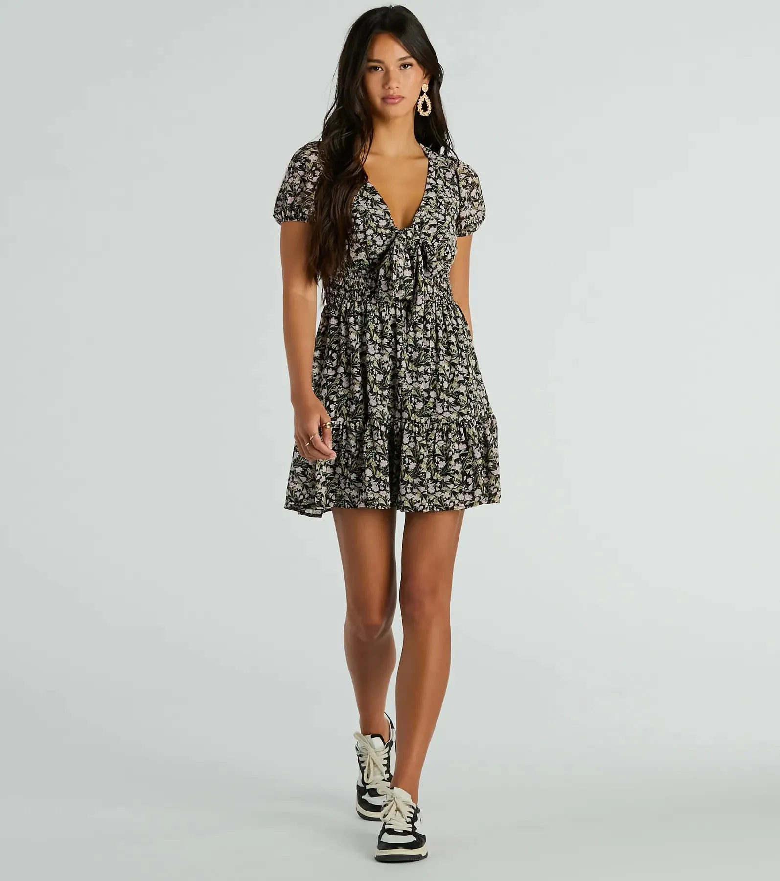 Favorite Fleur V-Neck Floral Chiffon Skater Dress