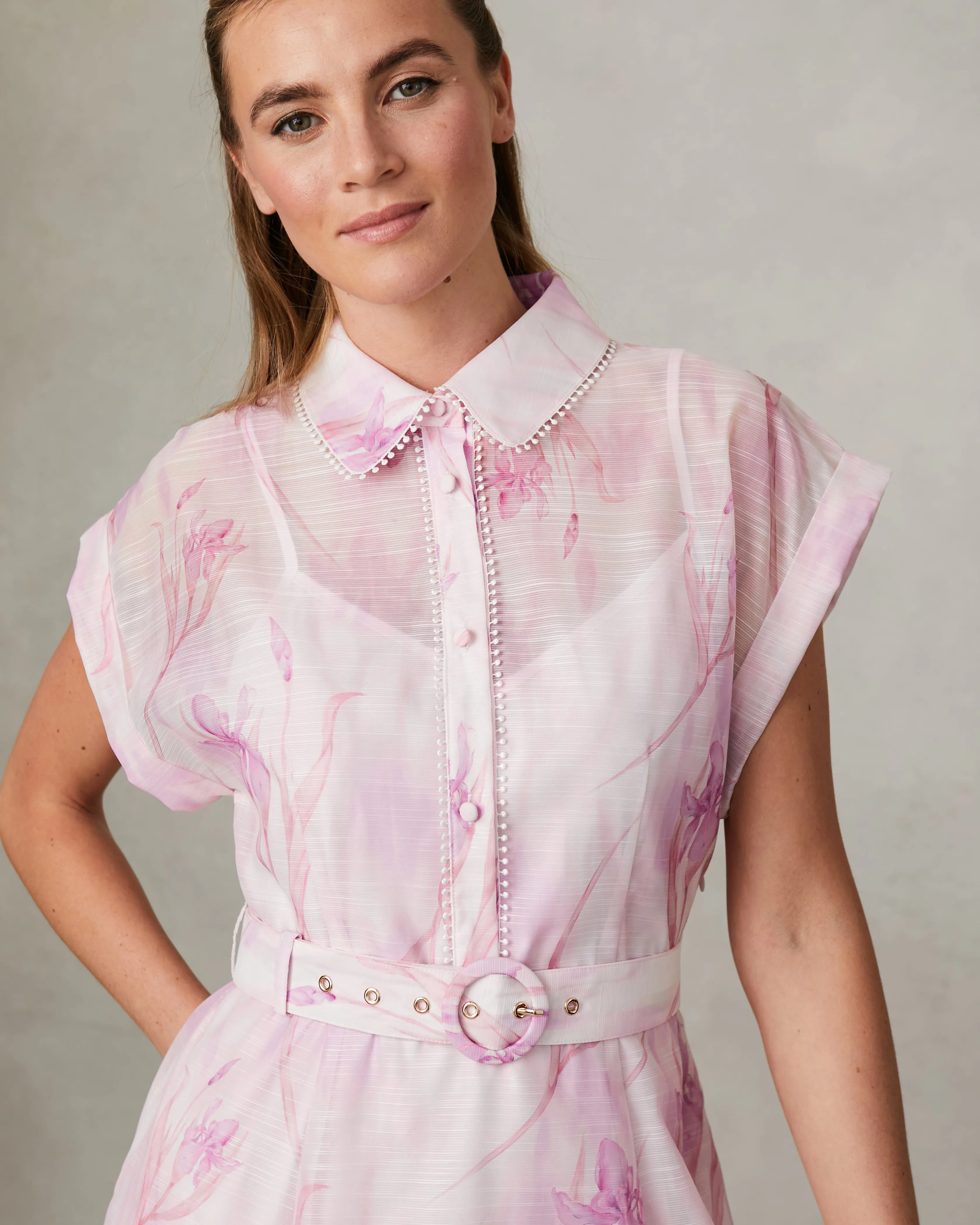 Fee G Diaz Embroidered Short Sleeve Shirt Dress