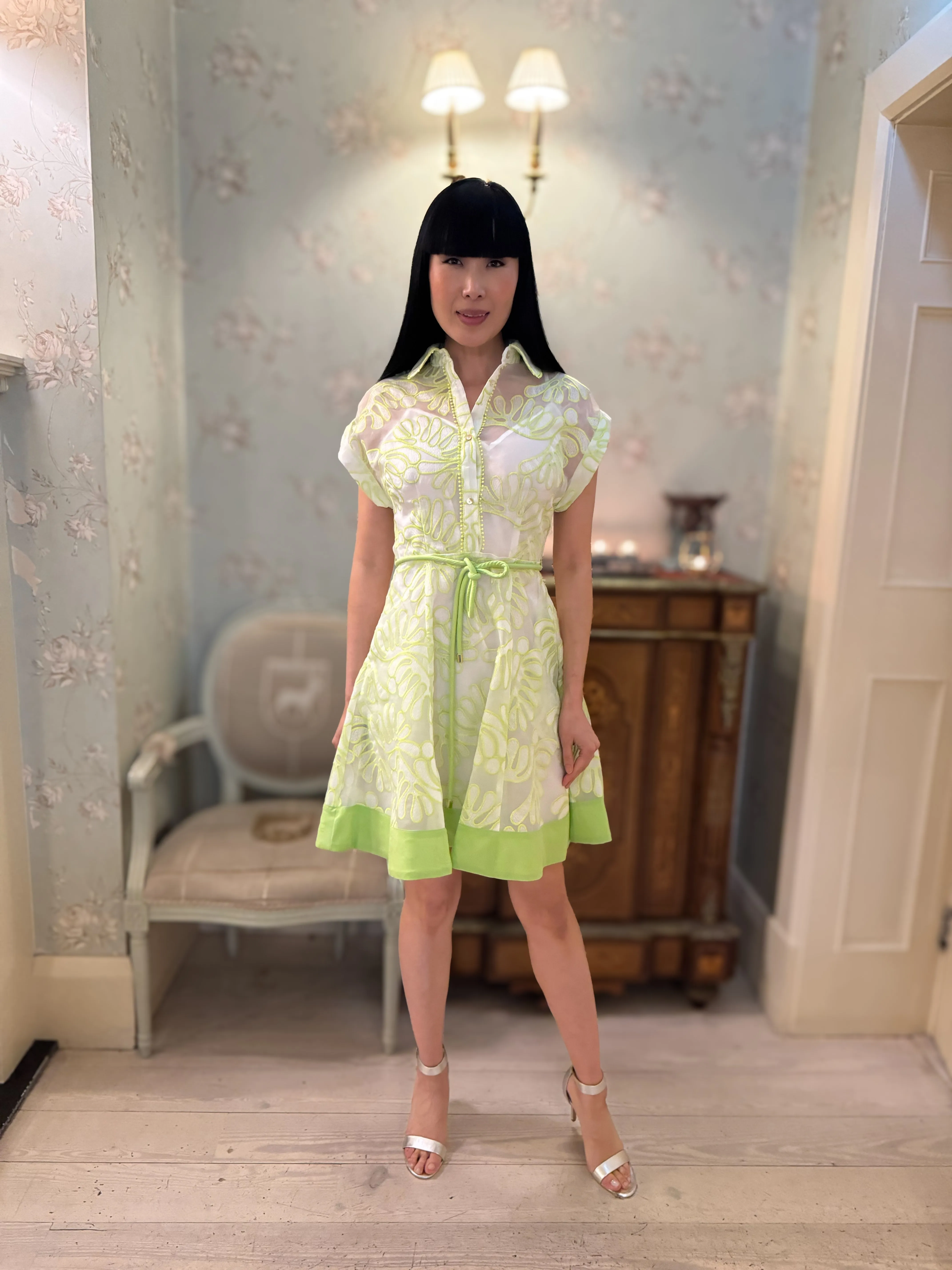 Fee G Diaz Embroidered Short Sleeve Shirt Dress