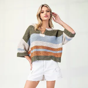 Fern Striped 3/4 Sleeve Sweater